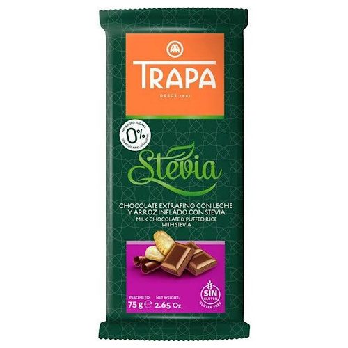 Trapa Stevia, tejcsokoládé puffasztott rizzsel, 75g