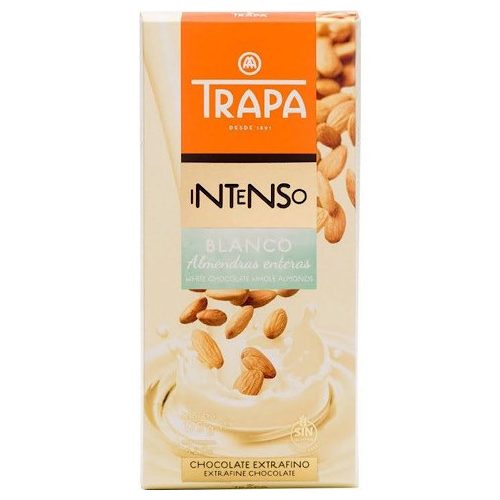 Trapa Intenso, Fehércsokoládé tábla, egész mandulával (blanco almendra), 175g