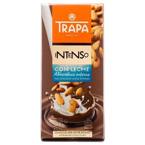 Trapa Intenso, Tejcsokoládé tábla, egész mandulával (leche almendra), 175g