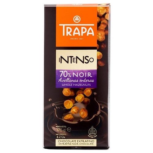 Trapa Intenso, Étcsokoládé tábla, egész mogyoróval, 70% kakaótartalommal (avellana), 175g