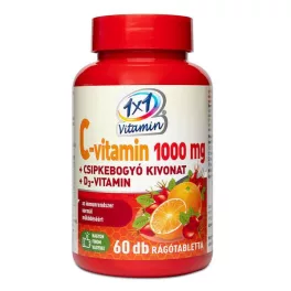   1x1 Vitamin C-vitamin 1000 mg + D3-vitamin csipkebogyó kivonattal, narancsízű étrend-kiegészítő rágótabletta édesítőszerekkel (60 db)