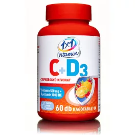   1x1 Vitamin 500 mg C-vitamin + 1000 NE D3-vitamin narancsízű étrend-kiegészítő rágótabletta csipkebogyó kivonattal és édesítőszerekkel (60 db)