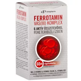   Innopharm Ferrotamin Vas (III) komplex étrend-kiegészítő rágótabletta 6 aktív összetevővel, feketeribizli ízben, édesítőszerrel (60 db)