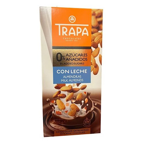 Trapa tejcsokoládé tábla, mandulával, hozzáadott cukor nélkül, 100g