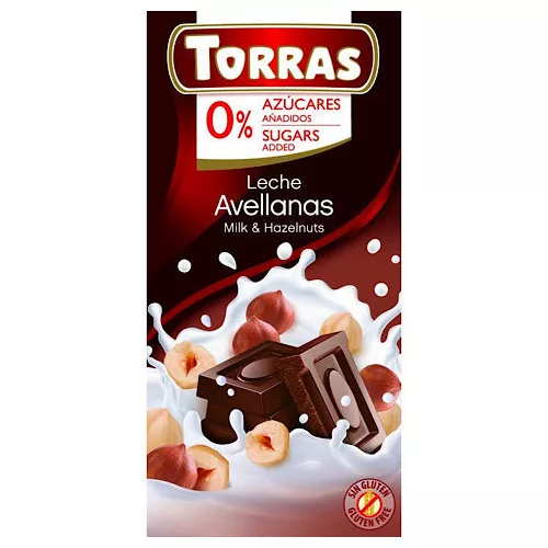 Torras, Mogyorós tejcsokoládé, hozzáadott cukor nélkül, gluténmentes, 75g