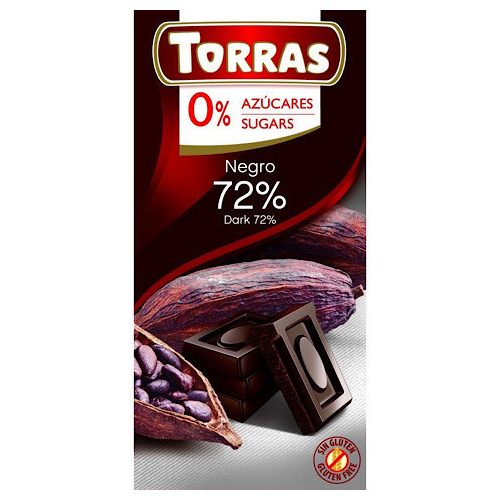 Torras, Étcsokoládé tábla, hozzáadott cukor nélkül, gluténmentes, vegán, 75g