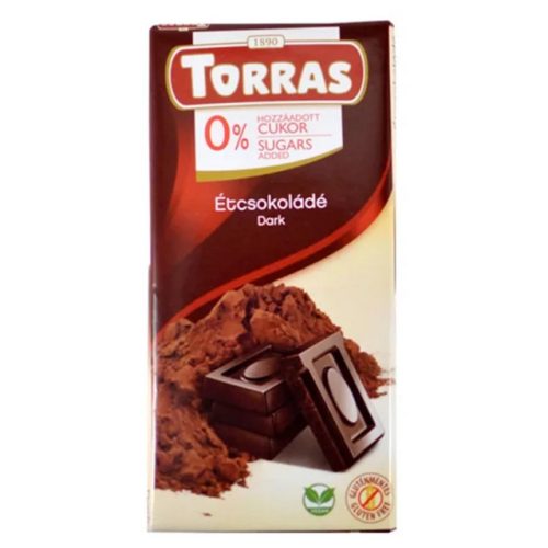 Torras, Étcsokoládé tábla, hozzáadott cukor nélkül, gluténmentes, vegán, 75g