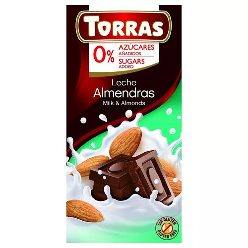 Torras, Mandulás tejcsokoládé, hozzáadott cukor nélkül, gluténmentes, 75g