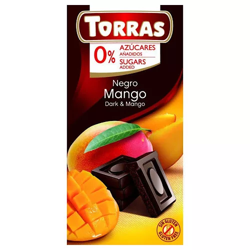 Torras, Mangós étcsokoládé, hozzáadott cukor nélkül, gluténmentes, vegán, 75g