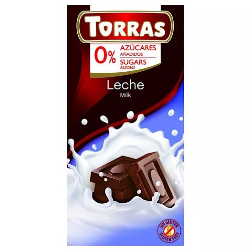Torras, Tejcsokoládé tábla, hozzáadott cukor nélkül, gluténmentes, 75g