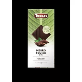   Torras, Stevia, Étcsokoládé tábla, hozzáadott cukor nélkül, édesítőszerrel, gluténmentes, vegán, 100g