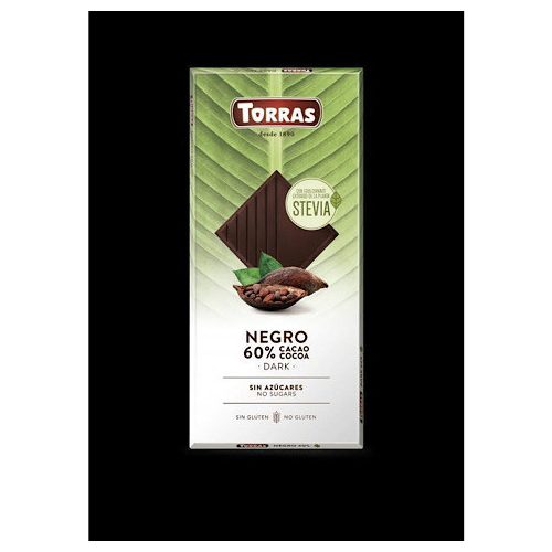 Torras, Stevia, Étcsokoládé tábla, hozzáadott cukor nélkül, édesítőszerrel, gluténmentes, vegán, 100g