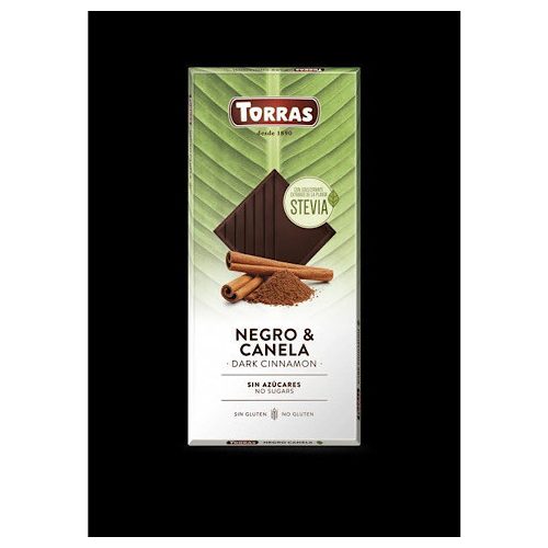 Torras, Stevia, Fahéjas étcsokoládé, hozzáadott cukor nélkül, édesítőszerrel, gluténmentes, vegán, 100g