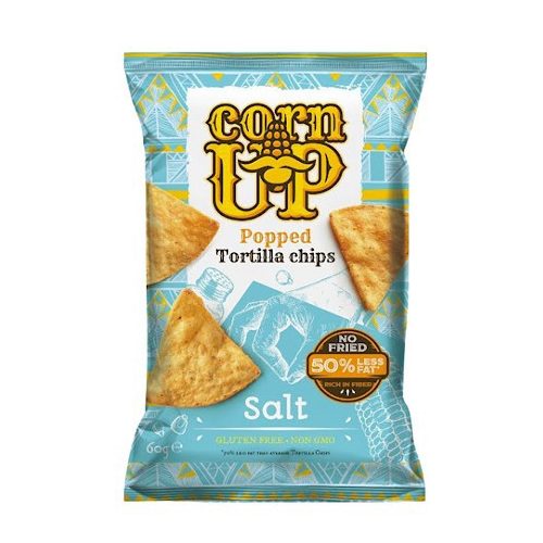 Corn Up, teljes kiőrlésű sárga kukorica Tortilla chips, tengeri sóval, 60g