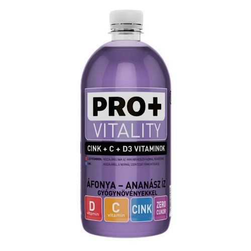 Pro+ Vitality, Áfonya - Ananász ízű ital, Cinkkel, C- és D-vitaminnal, 750 ml