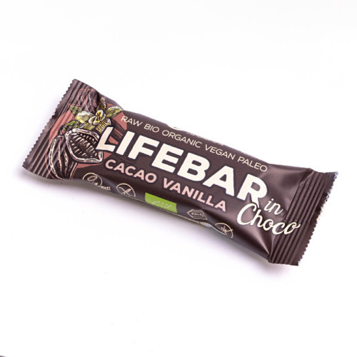 Lifebar BIO nyers szelet – kakaó-vaníliás csokibevonattal - 40 g  