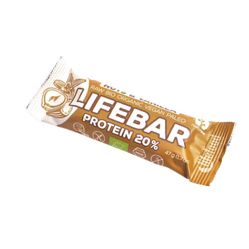Organic Lifebar Fehérjeszelet, dió és vanília ízű, 47g