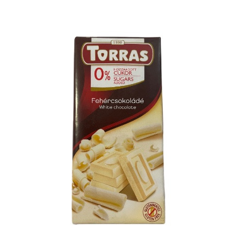 Torras, Fehércsokoládé tábla, hozzáadottcukor nélkül, 75g