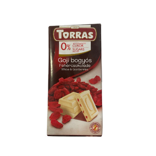 Torras, Fehércsokoládé tábla, goji bogyóval, hozzáadott cukor nélkül, 75g
