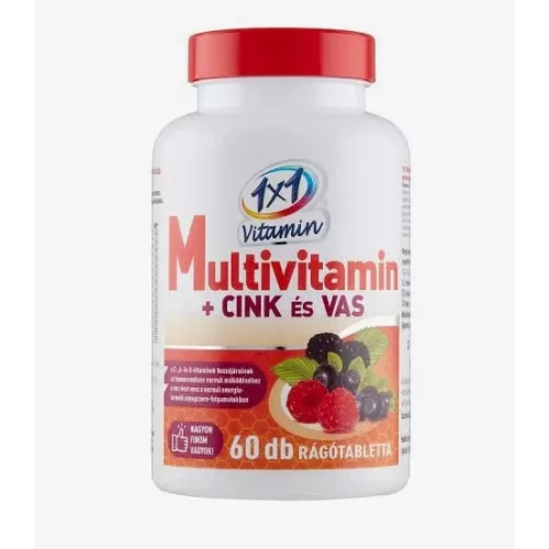 1X1 VITADAY RÁGÓTABLETTA MULTIVITAMIN + CINK + VAS 60DB